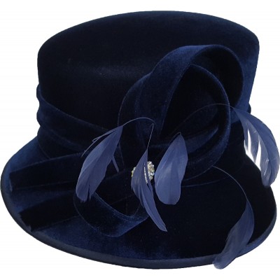's Dress Church Wedding Bridal Velvet Covered Fall Winter Dressy Navy Hat   eb-06774765